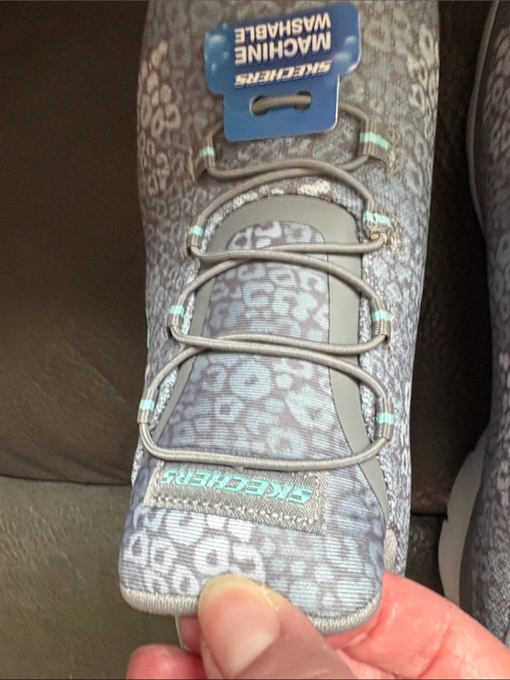 Sketchers memory foam gray animal print with green sneakers (no box)